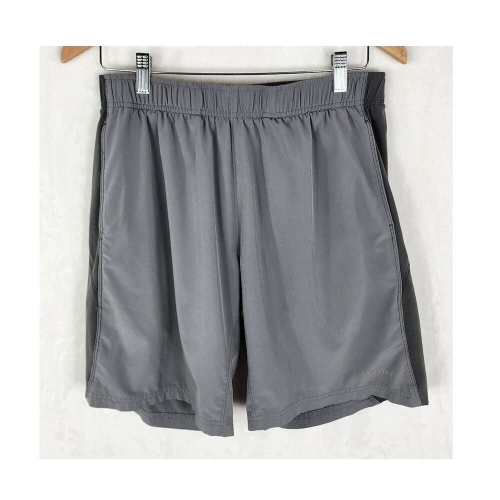 Marmot Athletic Shorts Men M Grey Elastic Waist Lined Performance Zip Pocket